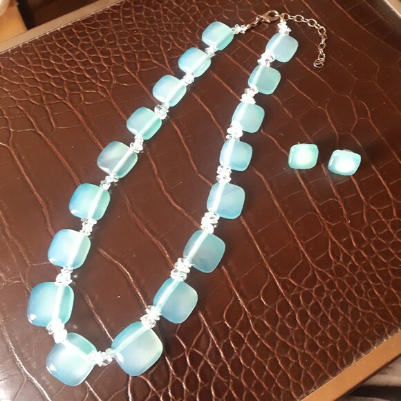 Vintage Brazilian Blue Chalcedony Necklace and Earrings Set - Picture 3 of 16